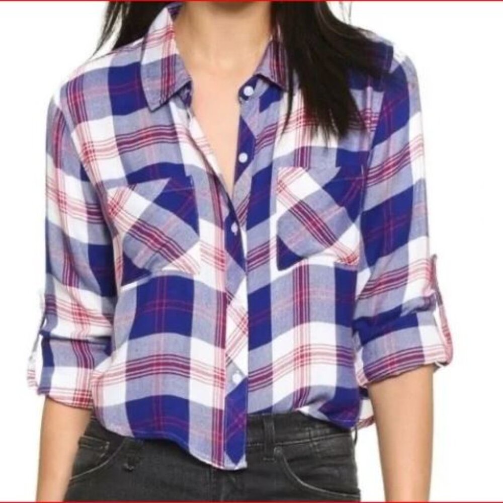 - Rails Button Down Plaid Loose Top With Double P… - image 1